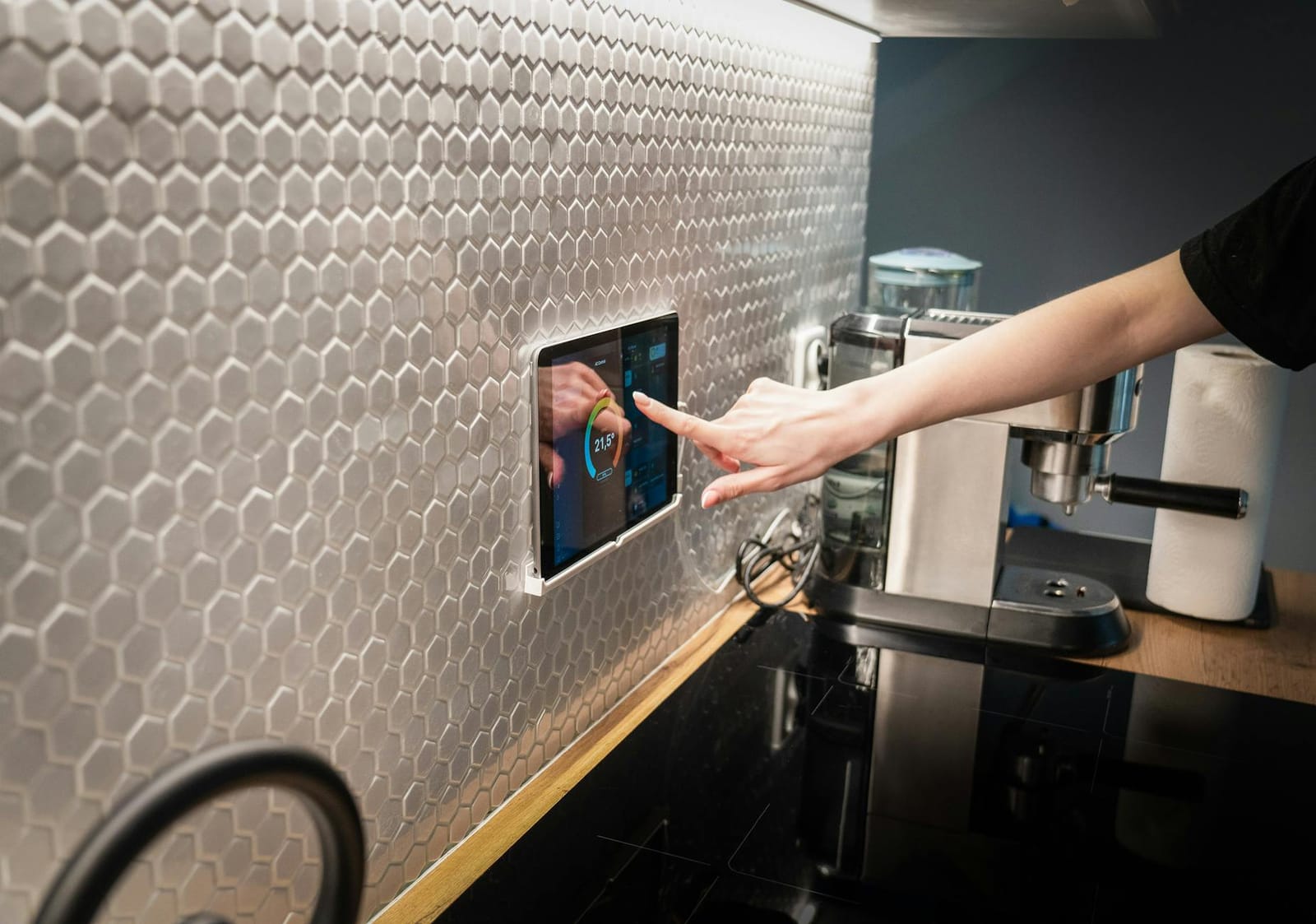 Smart meter display on a kitchen worktop